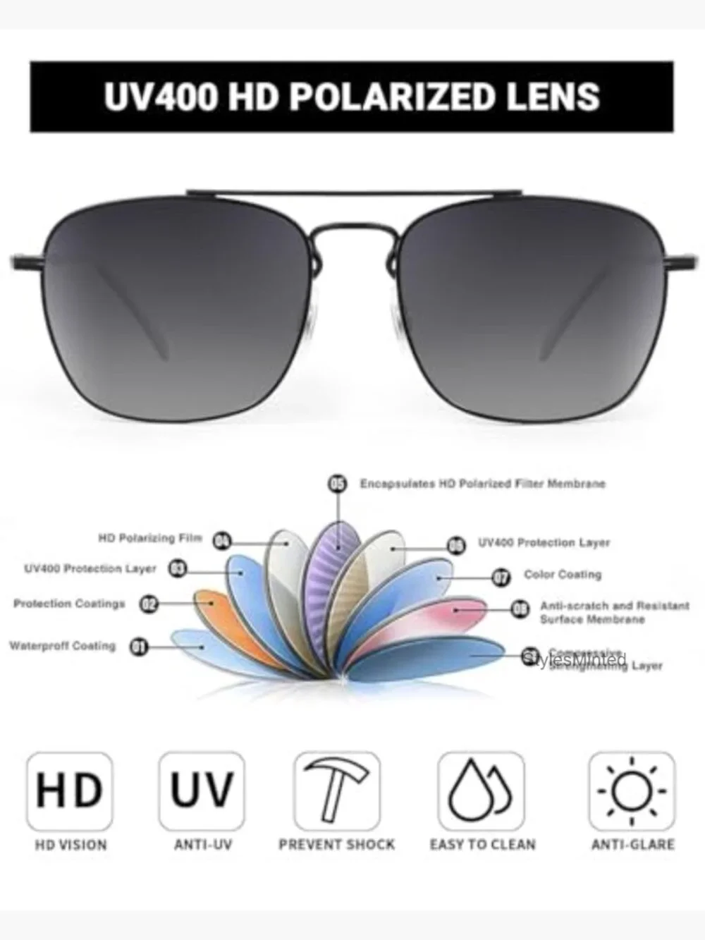 Vintage Aviator Sunglasses Metal Frame UV400 Glass Lens